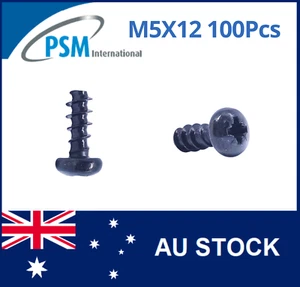 PLASTIC THREAD SCREW M5X12 PAN POZI STEEL BLACK ZINC PLATED WN1412KB50X12ZB X100 - Picture 1 of 5