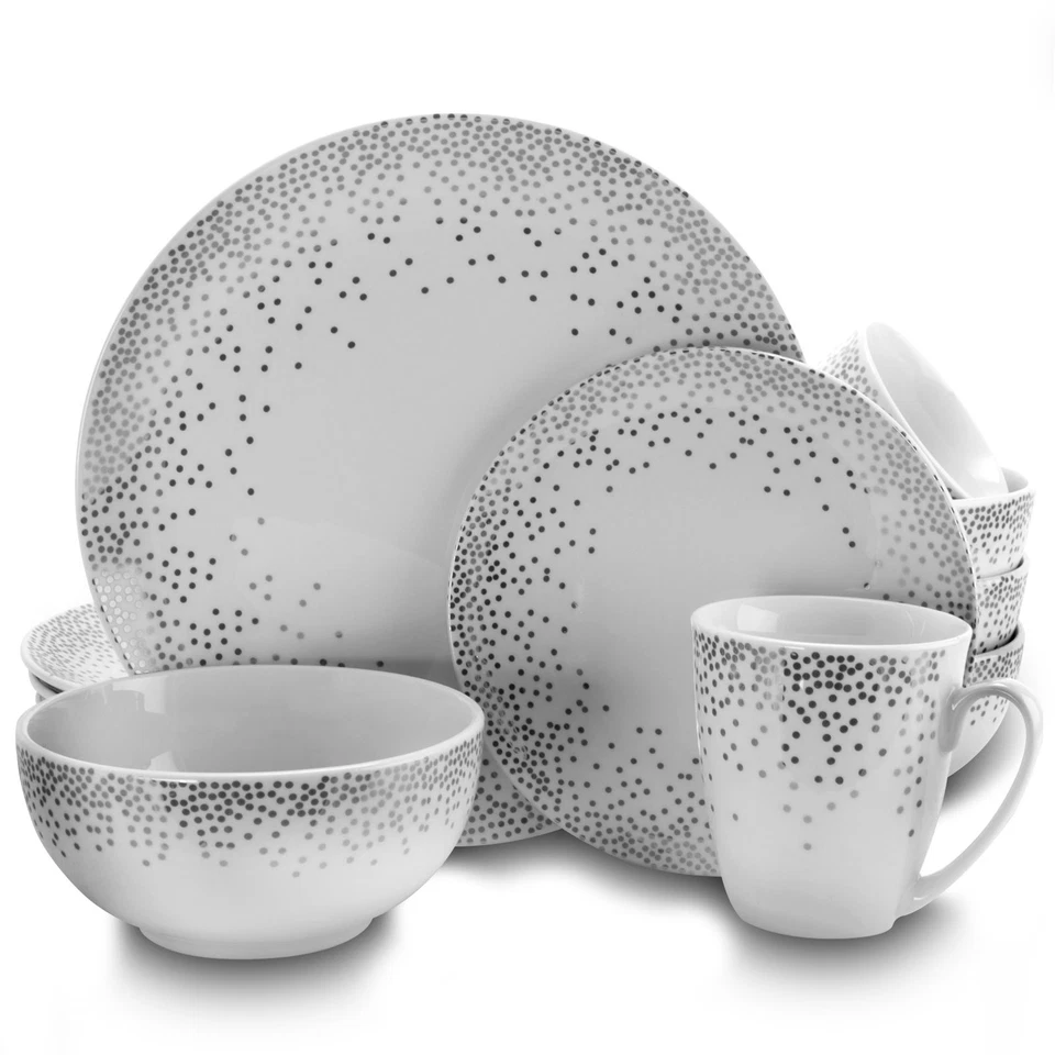 Gibson Platinum Dots 16 Piece Round Ceramic Dinnerware Set - Image 1 of 1