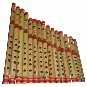 Handmade Wooden Bamboo Flute Indian Beautiful Woodwind Musical Bansuri Set Of 13 - Picture 1 of 5