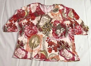 C.J Banks Shirt Women's 3X 3/4 Sleeve Floral Casual Classiccore Red Top - Picture 1 of 11
