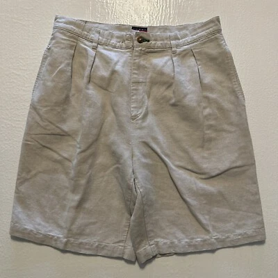VTG Tommy Hilfiger 33 x 9" Ivory Linen Blend Pleated Chino Shorts - Image 1 of 4