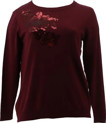 Suéter DG2 Diane Gilman Mezcla Cuádruple Lentejuelas Floral Borgoña XL NUEVO (324) Foto 1 de 4