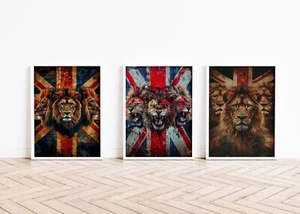 Three Lions England Flag Print, Poster, Decor Football Squad Sport Wall Art - Picture 1 of 4