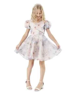 Rare Editions Floral Organza Social Dress Big Girls 7 Taupe Back Zip Closure - Picture 1 of 17