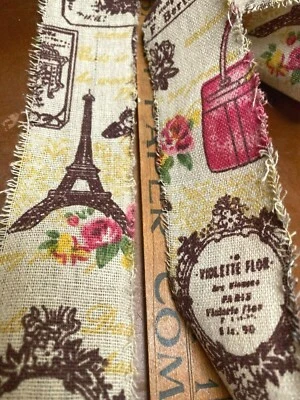 棉麻印花埃菲尔巴黎饰边2英寸磨损边丝带1码法国制造 — 第 1/4 张图片