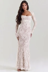 HOUSE OF CB 'Artemis' Vintage Cream Lace Maxi Dress L 12/14 3205 - Bild 1 von 11