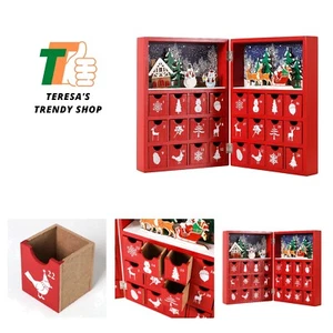 Reusable Wooden Advent Calendar to Fill - Red Christmas Book with 24 Doors - ... - Picture 1 of 6