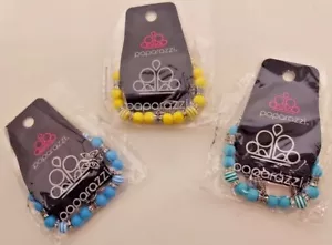 Juego de pulseras dijes de tres piezas para joyería de paparazzi (1 azul, 1 turquesa, 1 amarillo) - Imagen 1 de 2