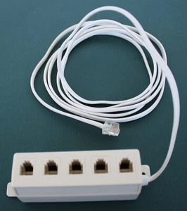 Vintage Telephone Accessory: Wall-Mount 5-Way Splitter /w 6' Cable - Zdjęcie 1 z 5