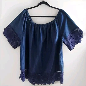 Blusa única Spectrum azul lisa 100 % algodón manga larga mujer talla 3X - Imagen 1 de 8