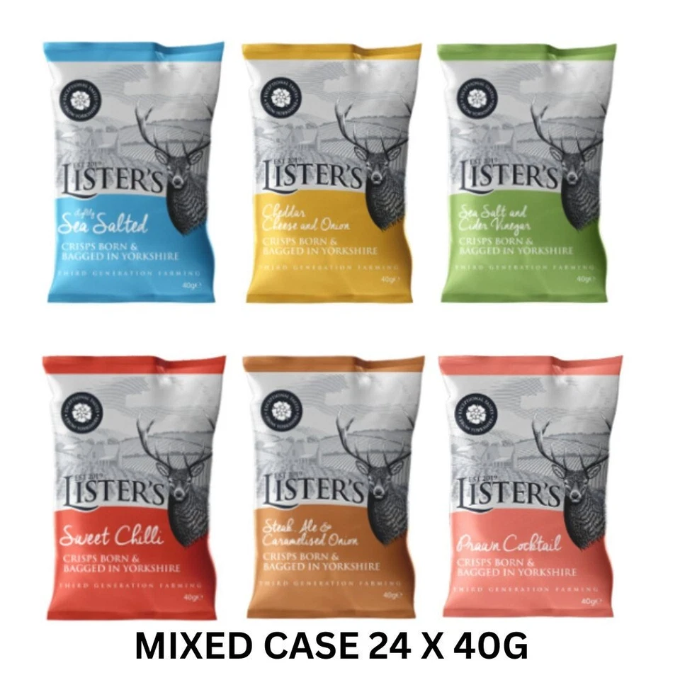 Lister's Crisps Mixed Box - 6 Flavours all in the same box  24 x 40g FREE P&P - Image 1 of 3