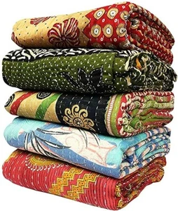 Kantha Quilt Indian Vintage Reversible Handmade Bedspread Wholesale 5 Pc Lot - Picture 1 of 8