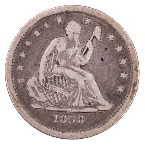 1838 Liberty Seated Quarter No Drapery Silver 25c Cover