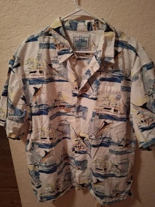 Guy Harvey blue and white Hawaiian fish shirt size xl - Picture 1 of 4