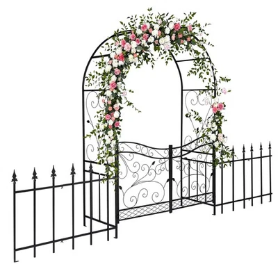 OUTVITA New Metal Garden Arch W/Gate&Fence for Climbing Plant Rose Vines 348x220x58CM UK