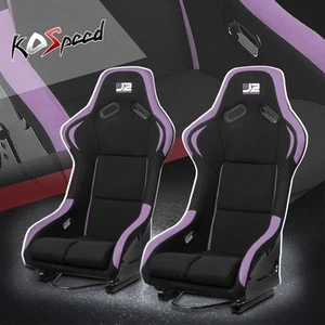 J2 Universal Fixed Position Bucket Racing Seat w/Sliders+Brackets Black/Purple - Bild 1 von 7