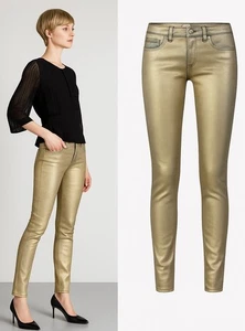 TRE by Natalie Ratabesi Gold Edith Metallic Coated Slim Jeans Sz 26 NWT - Picture 1 of 8