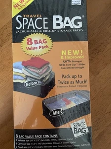 Travel Space Bag 8 Pack Vacuum Seal And Roll-up Storage NIB - Picture 1 of 3