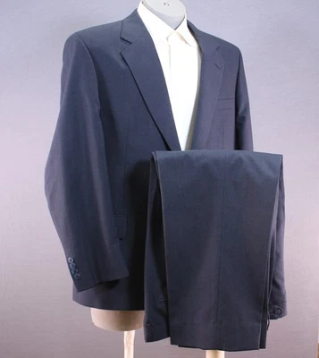 Vintage English Manor 2 Pc Suit Herringbone Blue 2 btn 44R Pleated 38" Waist - Image 1 of 4