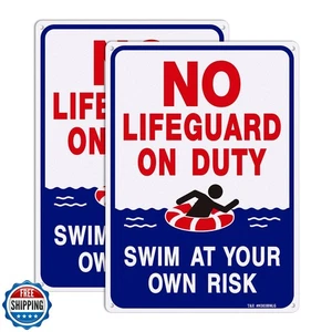 TandR No Lifeguard On Duty Sign, Swim At Your Own Risk, Pool Sign,2 Pack,14"x - Picture 1 of 5