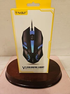 T-WOLF V1 Wired Gaming Mouse 3 Button 7 Colorful Backlight 1200 DPI Office Mouse - Picture 1 of 9