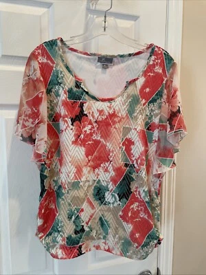 Blusa JM Collection feminina linda sombra verde coral tamanho PL manga curta! - Imagem 1 de 3