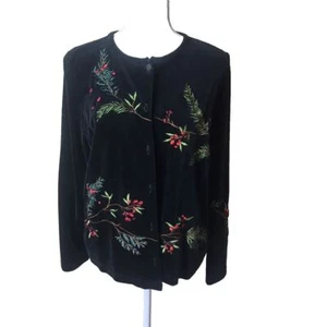 Susan Bristol Black Velvet Jacket with Colorful Embroidered Florals Size M - Picture 1 of 9
