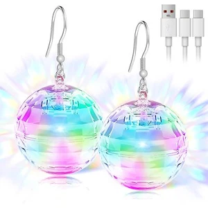 Disco Ball Earrings Light Up Dangle Earrings Disco Ball Jewelry with 16 Light... - Picture 1 of 8