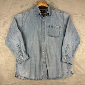 Covington Mens Vintage Style Light Blue Denim Shirt XL Distressed Casual Cotton - Picture 1 of 9