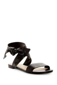Pour La Victoire Women Sz 6.5 Sandals Black Leather Lava Ankle Wrap Flats Boho - Picture 1 of 11