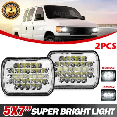Pair 5x7 7x6" 135W LED Headlights Hi-Lo For 1982-2012 Ford E-150 E-250 E-350 Van - Image 1 of 4