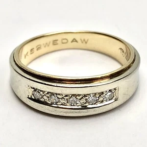 14k Solid White And Yellow Gold 5 Diamonds Band Ring TC Signed Size 7, 4.99g - Picture 1 of 12