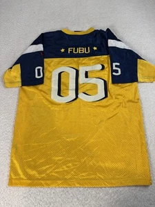 Vintage FUBU Mens Hip Hop 90s Jersey Sport Classic Shirt Yellow Number 05 XL - Picture 1 of 7