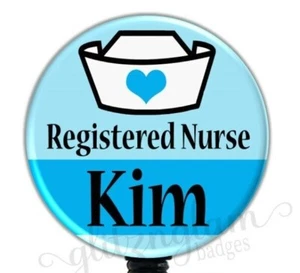 Bright Blue Personalized Retractable Badge Reel Custom Nurse Medical Badge 1223B - Picture 1 of 8