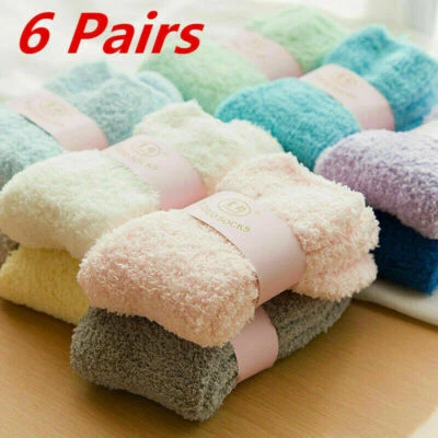 6Pairs Women Ladies Soft Fluffy Bed Socks Winter Warm Lounge Slipper Fleece Sock