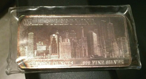 Twin Towers 10 TROY OZ. Silver Bar .999  new sealed in packet, some tarnishing Cover