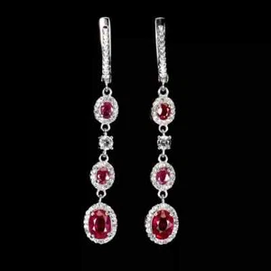 Sterling Silver Earrings Ruby Genuine Natural Mined Gems Drop Dangle Design - Picture 1 of 24