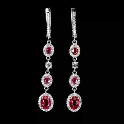 Silver Earrings Ruby Genuine Natural Gems Solid Sterling Drop Dangle Design - Image 1 of 4