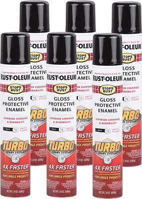 Rust-Oleum 334128-6PK Stops Rust Turbo Spray Paint, 24 Oz, Gloss Black, 6 Pack - Image 1 of 4