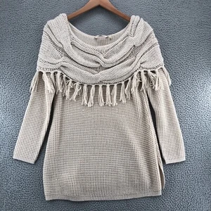 Suéter Soft Surroundings Mujer Mediano Chelsea Beige Capucha Borlas Tejido con Cable - Imagen 1 de 9