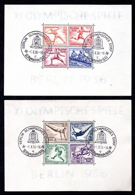 GERMANY 1936 TWO OLYMPIC SOUVENIR SHEETS WITH FDC CANCELS SC. #B91–B92 NH - Image 1 of 2