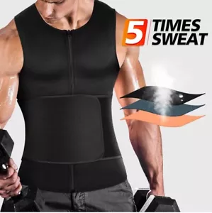 Mens Sweat Sauna Vest for Waist Trainer Zipper Neoprene Tank Top - Picture 1 of 10