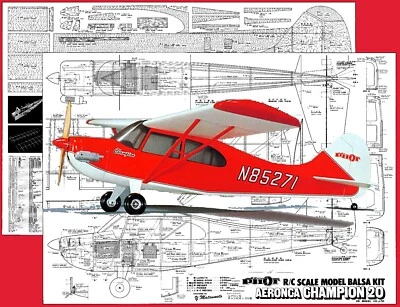 Ok Pilot Model Airplane Plans (RC): Aeronca 53" Scale for .15-.20 Engine - Image 1 of 2