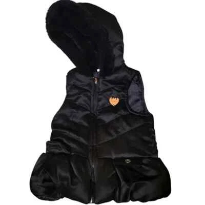 Juicy Couture Black Fur Puffer/ Quilted Toddler Hooded Vest with Gold Accents 2T - Image 1 of 4