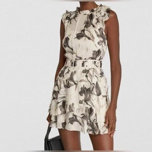 AllSaints Caylan Iris Mini Dress Ivory Black Gold Size UK 12 US 8 - Picture 1 of 5