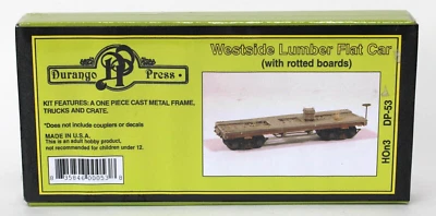 Durango Press HOn3 DP-53 West Side Lumber Flat Car w Rotted Boards Metal Kit - Image 1 of 2