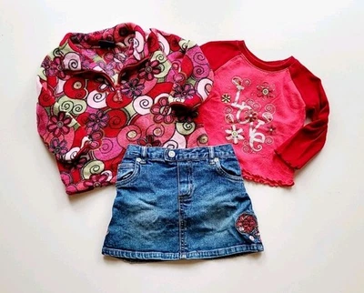 ~ 复古 ~ The Children's Place 3 件套套装裙/衬衫/羊毛上衣女孩 12 M — 第 1/3 张图片