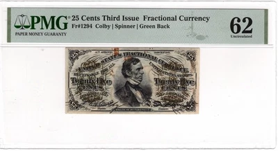 25c 3rd Issue Colby Spinner Fractional Currency Fr#1294 PMG Choice Unc 62 - Image 1 of 4