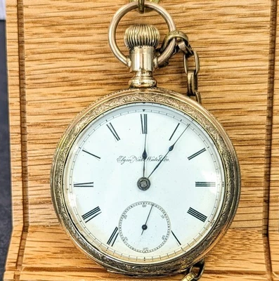 Reloj Bolsillo Elgin 1885 Años 18 G.M. Rueda Grado 81 Llave Cuerda 15J - con Cadena y Llave Foto 1 de 4