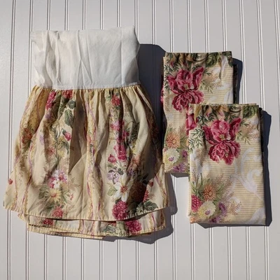 DAN RIVER Queen Bedskirt Standard Pillow Shams Set Floral Print Dust Ruffle Vtg - Image 1 of 4